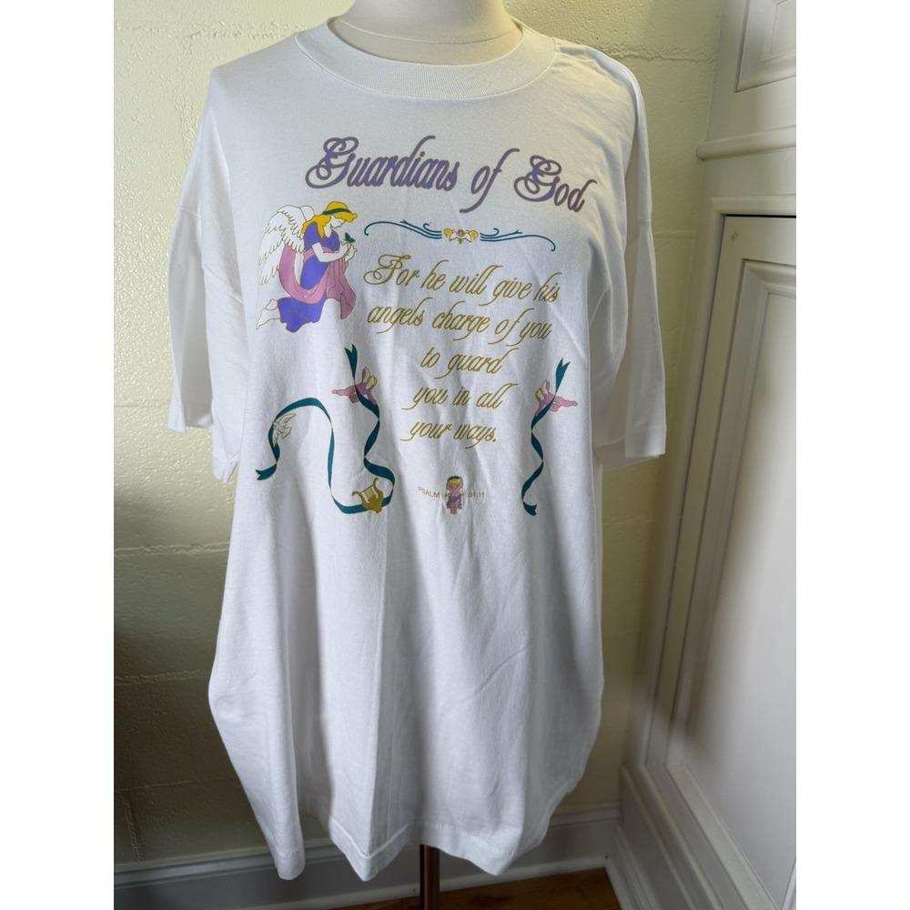Vintage 90s Guardians of God Angel T-Shirt XL Psalm 91:11 Fruit of the Loom BEST